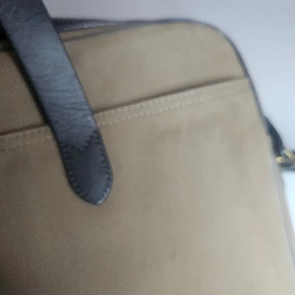 Polo Ralph Lauren Tan Canvas Leather Trim Commuter Briefcase Laptop Bag Mens